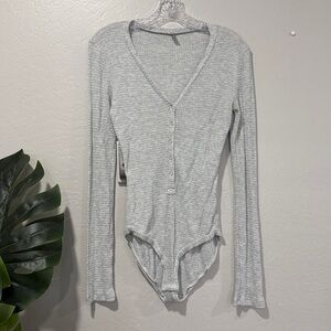 Free people intimately waffle thermal Long Sleeve Bodysuit with button front